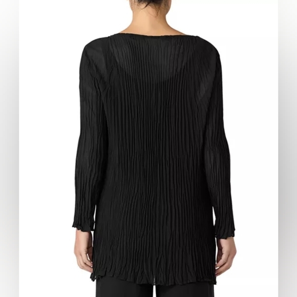 Eileen Fisher Crinkled Silk Boat Neck Tunic Top Dress Cover Up Black S - Picture 3 of 10